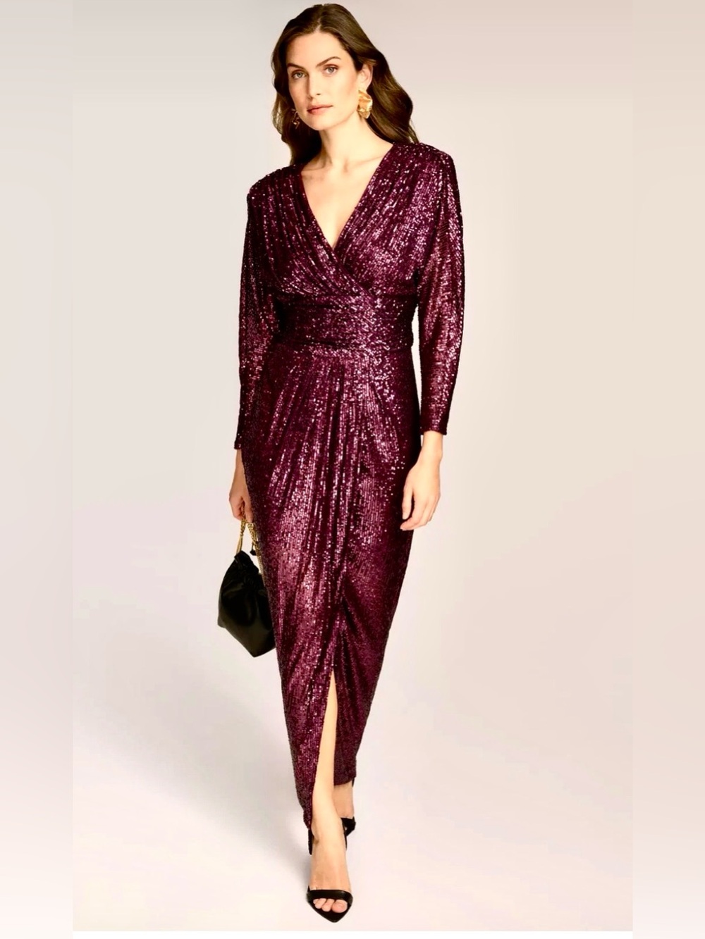NEW  Donna Karan N.Y. Womens Purple Sequin Long Sleeve Gown Sz 4 MSRP $399 Lined